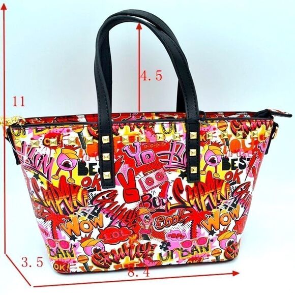 Graffiti Print Studded Mini-tote Crossbody Bag - Picture 2 of 3